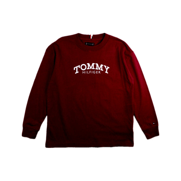A Burgundy Long Sleeve T Shirts from Tommy Hilfiger in size 6T for boy. (Front View)