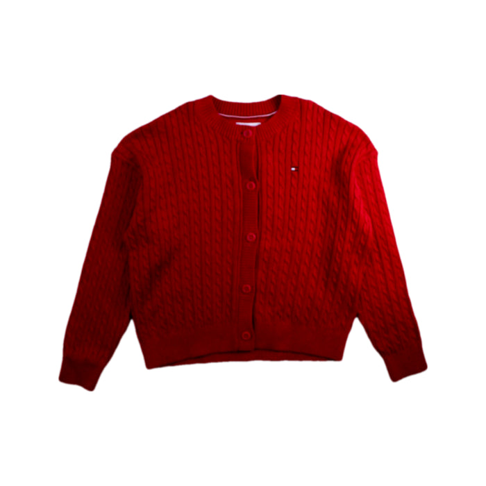 A Red Cardigans from Tommy Hilfiger in size 6T for girl. (Front View)