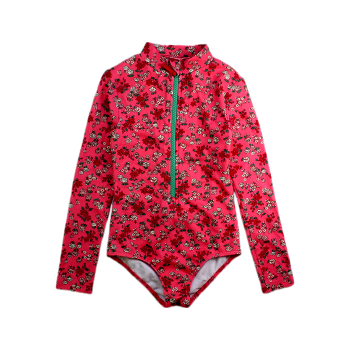 A Pink Swimsuits from Boden in size 5T for girl. (Front View)