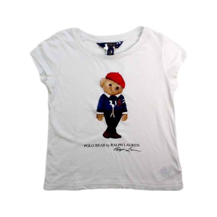 A White Short Sleeve T Shirts from Polo Ralph Lauren in size 4T for girl. (Front View)