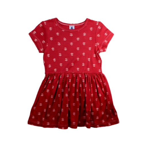 A Red Short Sleeve Dresses from Petit Bateau in size 4T for girl. (Front View)