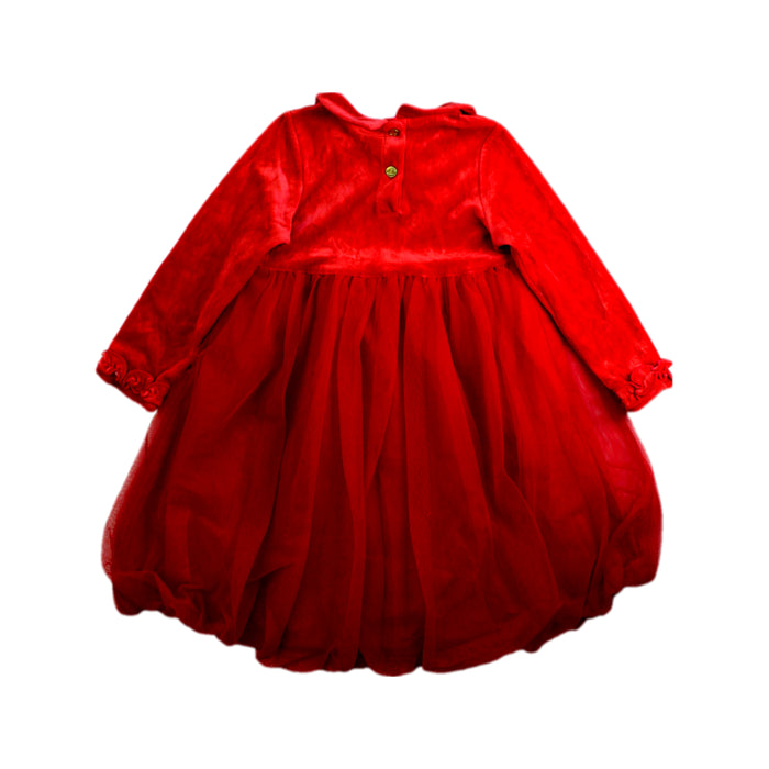 A Red Long Sleeve Dresses from Petit Bateau in size 3T for girl. (Back View)