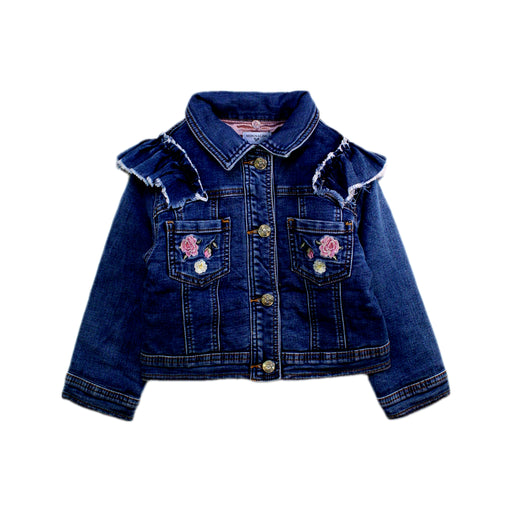 A Navy Lightweight Jackets from Monnalisa in size 4T for girl. (Front View)