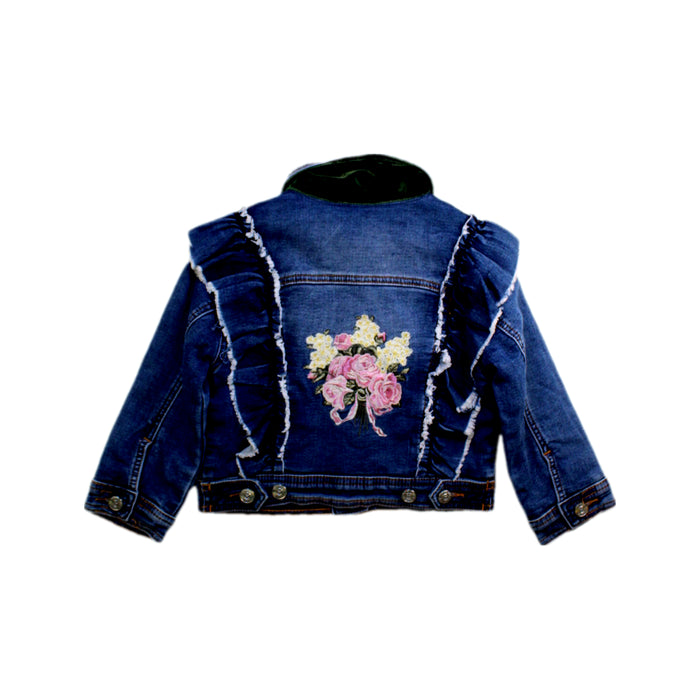 A Navy Lightweight Jackets from Monnalisa in size 4T for girl. (Back View)