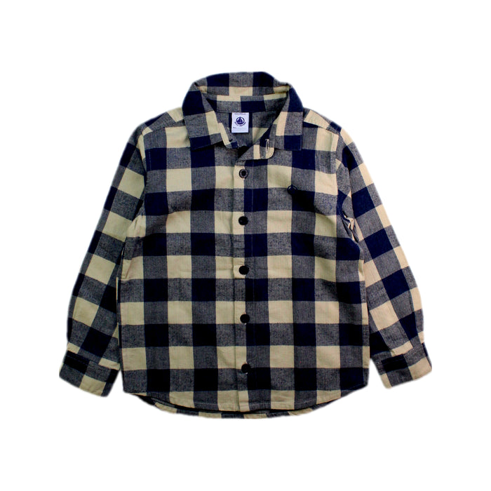 A Blue Long Sleeve Shirts from Petit Bateau in size 4T for boy. (Front View)