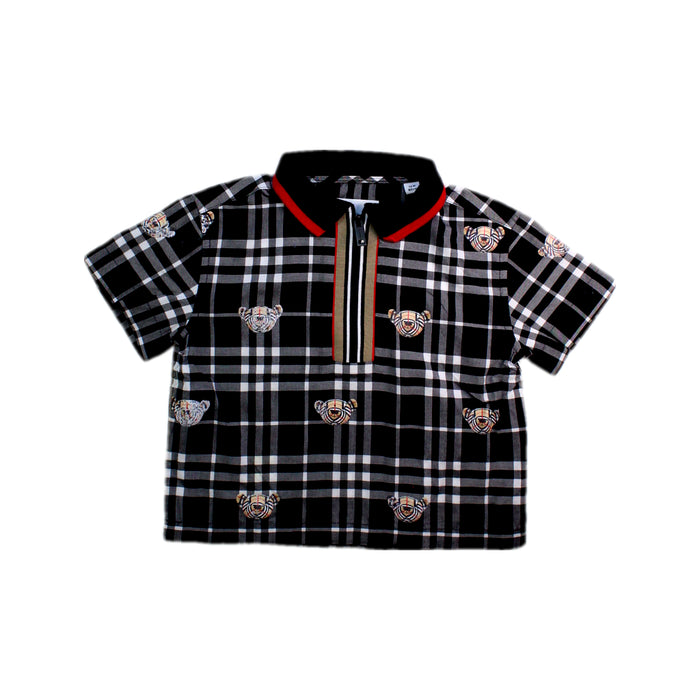 A Black Short Sleeve Polos from Burberry in size 6-12M for boy. (Front View)
