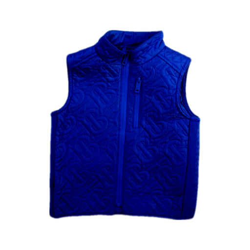 A Blue Outerwear Vests from Burberry in size 12-18M for boy. (Front View)
