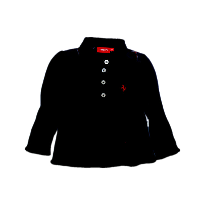A Black Long Sleeve Polos from Ferrari in size 6-12M for girl. (Front View)