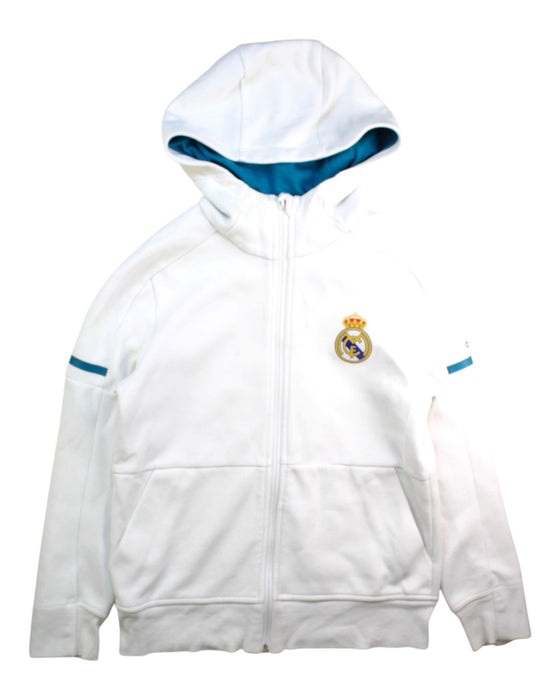 A White Hooded Sweatshirts from Adidas in size 10Y for boy. (Front View)