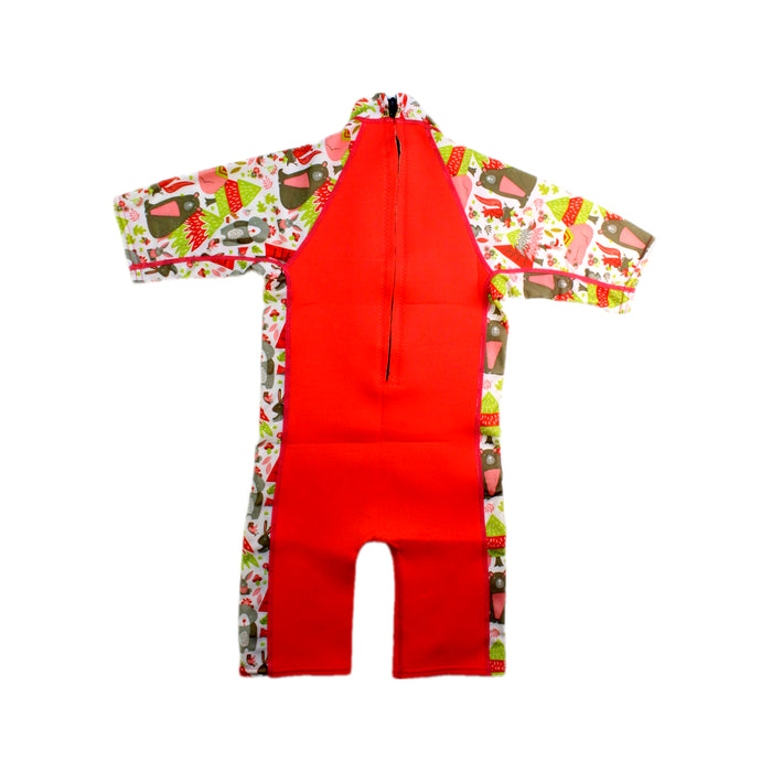A Red Wetsuits from Splash About in size 12-18M for neutral. (Back View)