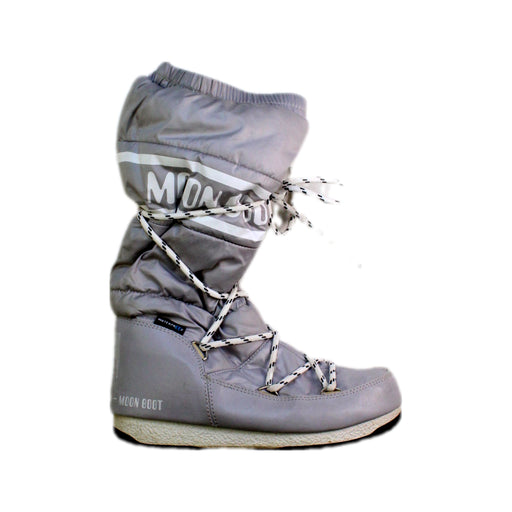 A Grey Winter Boots from Moon Boot in size 11Y for girl. (Front View)