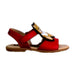 A Red Sandals from Moschino in size 5T for girl. (Front View)