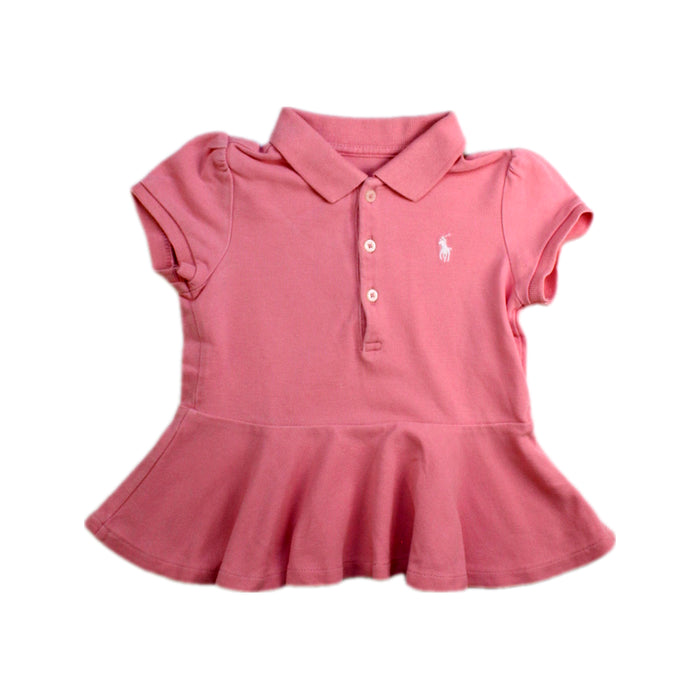 A Pink Short Sleeve Polos from Ralph Lauren in size 6-12M for girl. (Front View)
