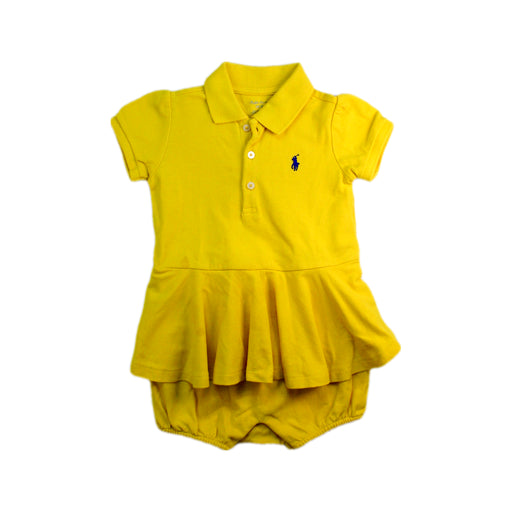 A Yellow Short Sleeve Rompers from Ralph Lauren in size 6-12M for girl. (Front View)
