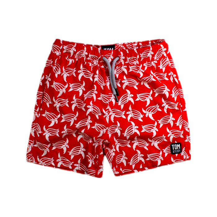 A Red Swim Shorts from Tom & Teddy in size 5T for boy. (Front View)