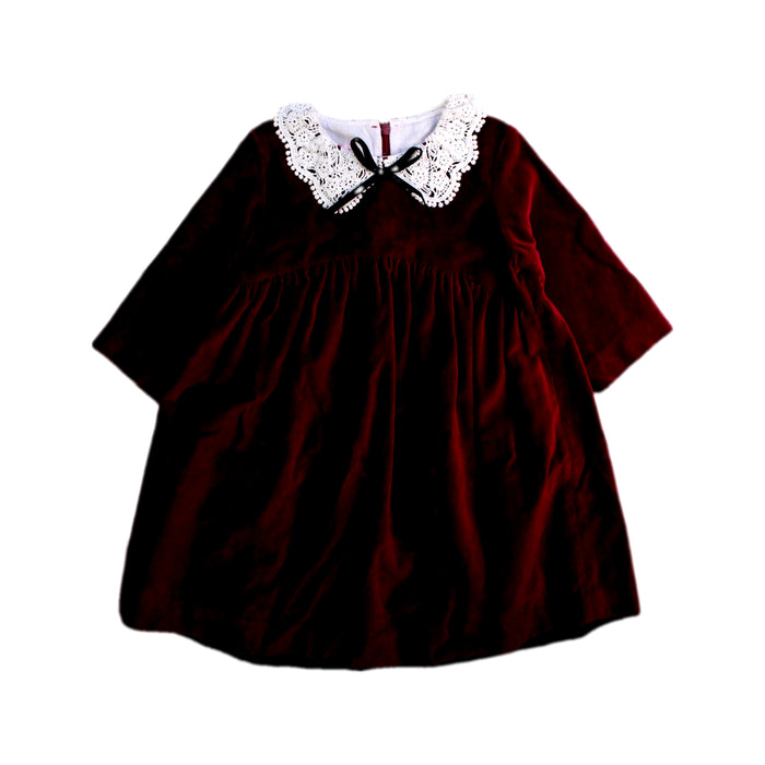 A Burgundy Long Sleeve Dresses from La Coqueta in size 4T for girl. (Front View)
