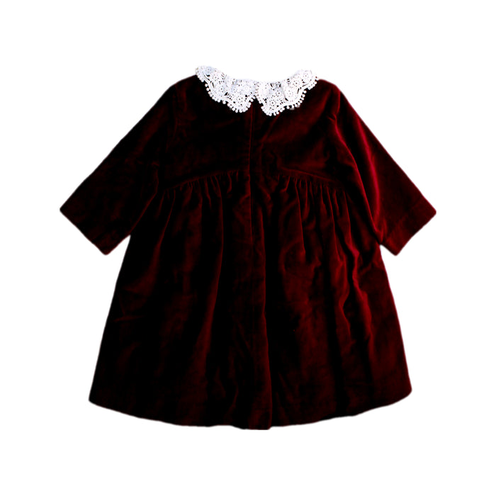 A Burgundy Long Sleeve Dresses from La Coqueta in size 4T for girl. (Back View)