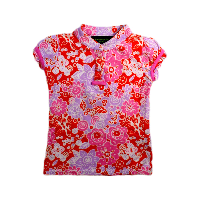 A Red Short Sleeve Polos from Shanghai Tang in size 2T for girl. (Front View)