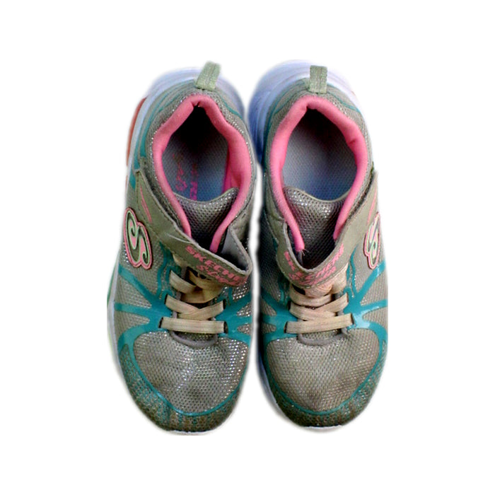 A Multicolour Sneakers from Skechers in size 7Y for girl. (Back View)