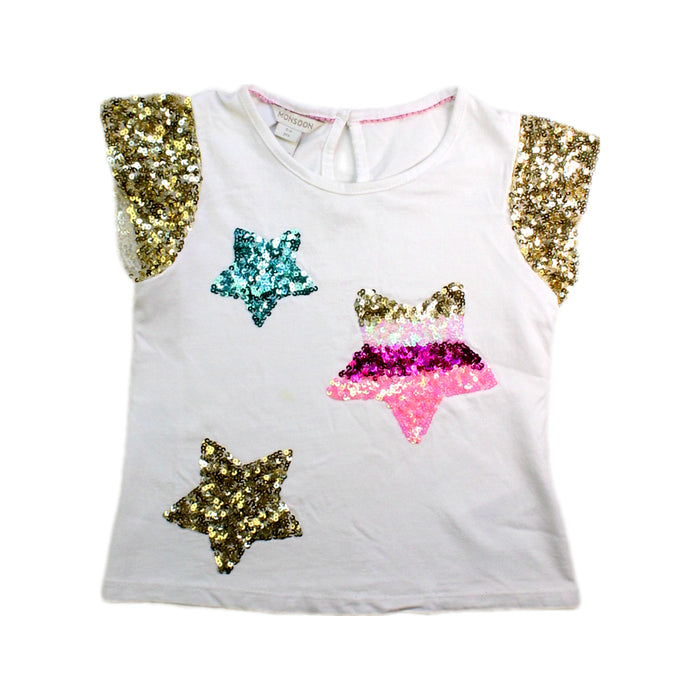 A White Short Sleeve Tops from Monsoon in size 5T for girl. (Front View)