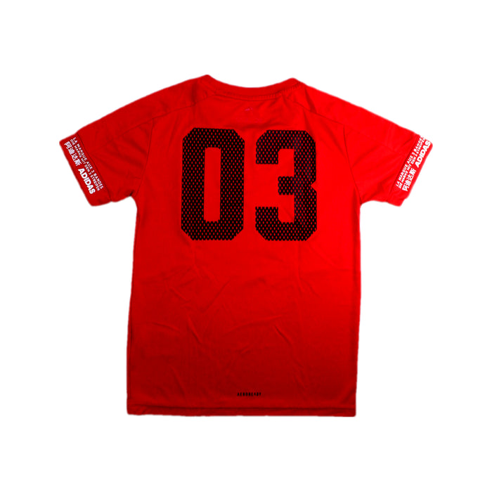 A Red Short Sleeve T Shirts from Adidas in size 7Y for boy. (Back View)
