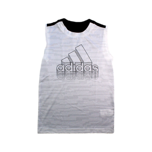 A White Sleeveless T Shirts from Adidas in size 10Y for boy. (Front View)
