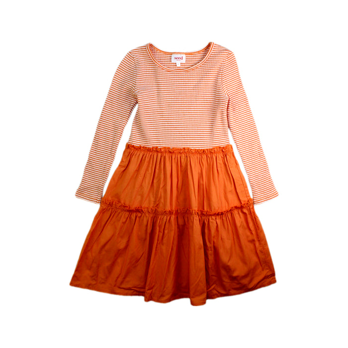 A Orange Long Sleeve Dresses from Seed in size 5T for girl. (Front View)