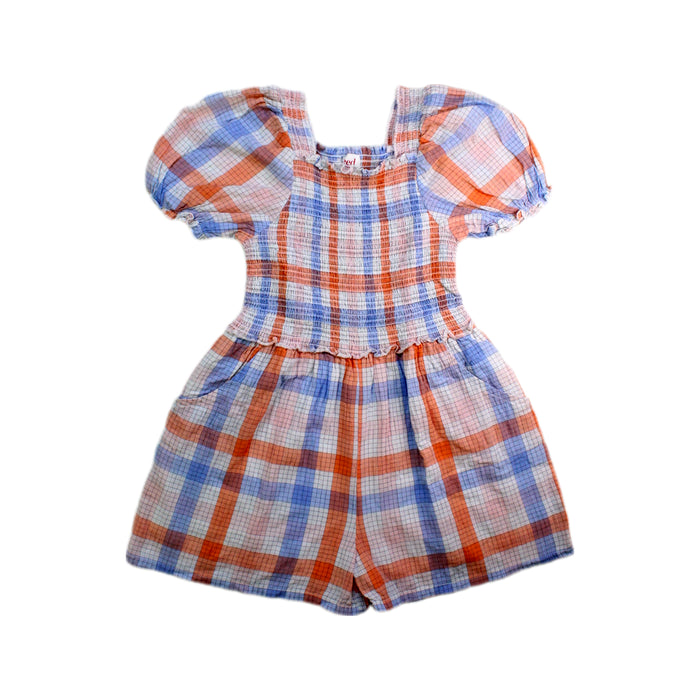 A Blue Short Sleeve Rompers from Seed in size 6T for girl. (Front View)