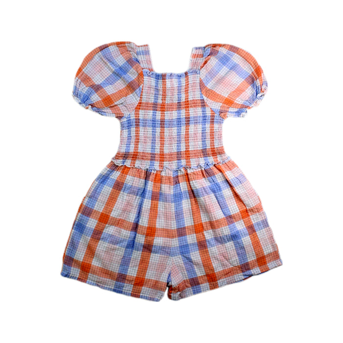 A Blue Short Sleeve Rompers from Seed in size 6T for girl. (Back View)