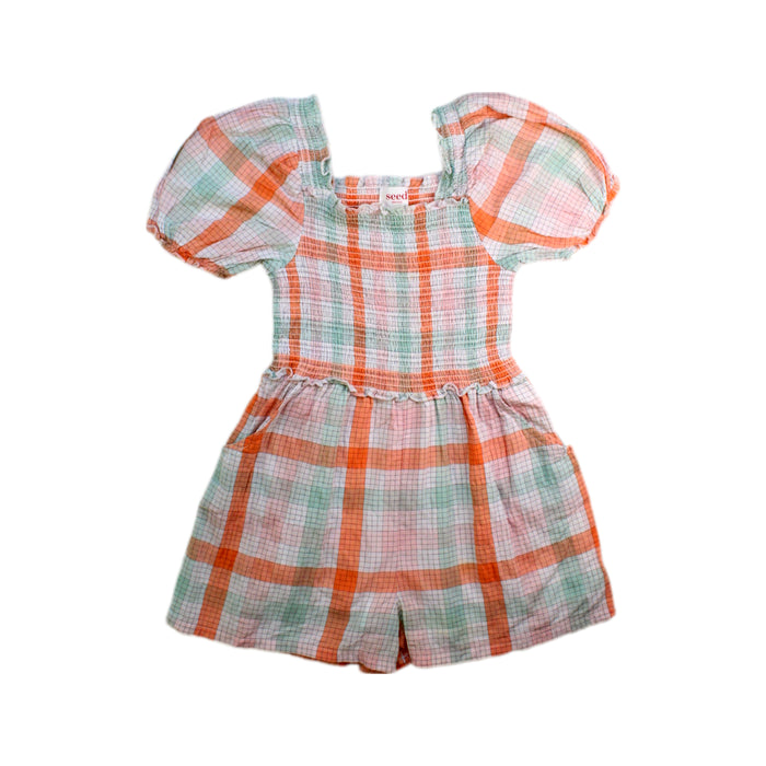 A Multicolour Short Sleeve Rompers from Seed in size 5T for girl. (Front View)