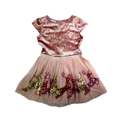 A Pink Short Sleeve Dresses from Monsoon in size 5T for girl. (Front View)