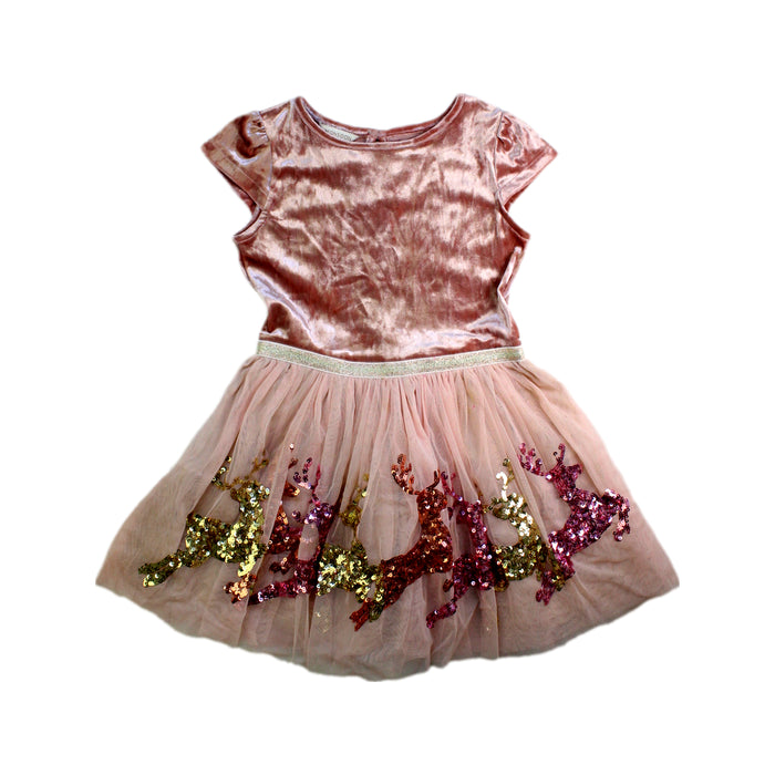 A Pink Short Sleeve Dresses from Monsoon in size 5T for girl. (Front View)