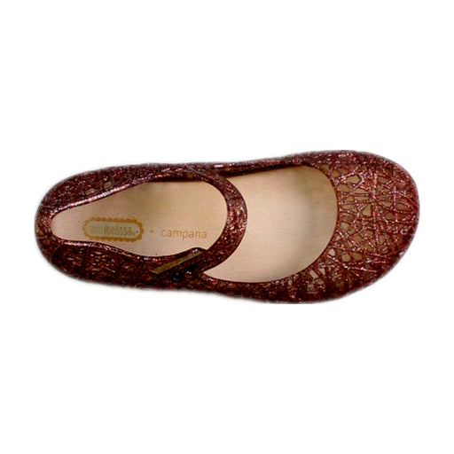 A Burgundy Flats from Mini Melissa in size 6T for girl. (Front View)