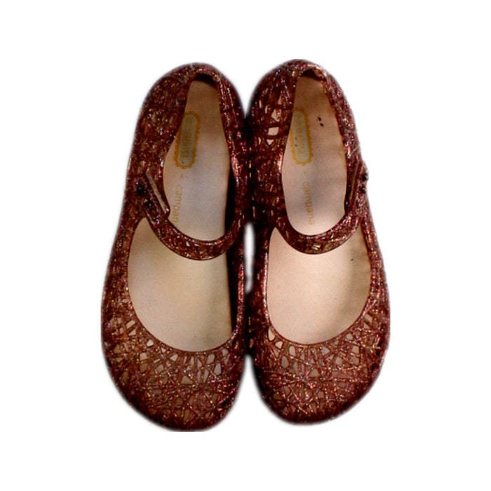 A Burgundy Flats from Mini Melissa in size 6T for girl. (Back View)