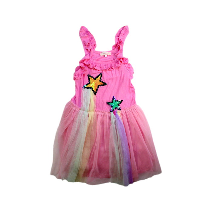 A Pink Sleeveless Dresses from Baby Sara in size 5T for girl. (Front View)