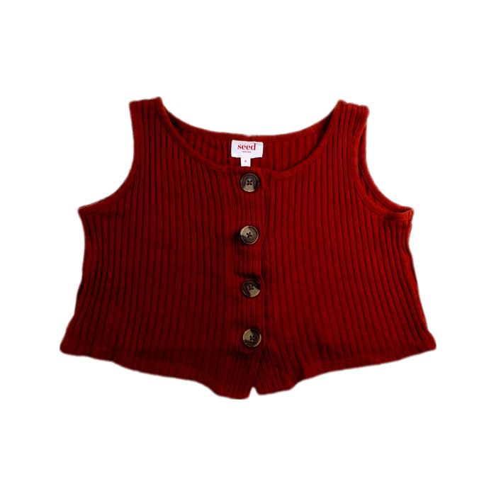A Red Sleeveless Tops from Seed in size 4T for girl. (Front View)