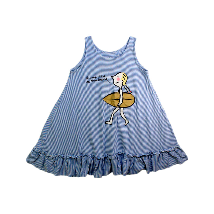A Blue Sleeveless Dresses from Petit Bateau in size 4T for girl. (Front View)
