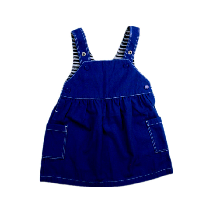 A Blue Overall Dresses from Petit Bateau in size 6-12M for girl. (Front View)