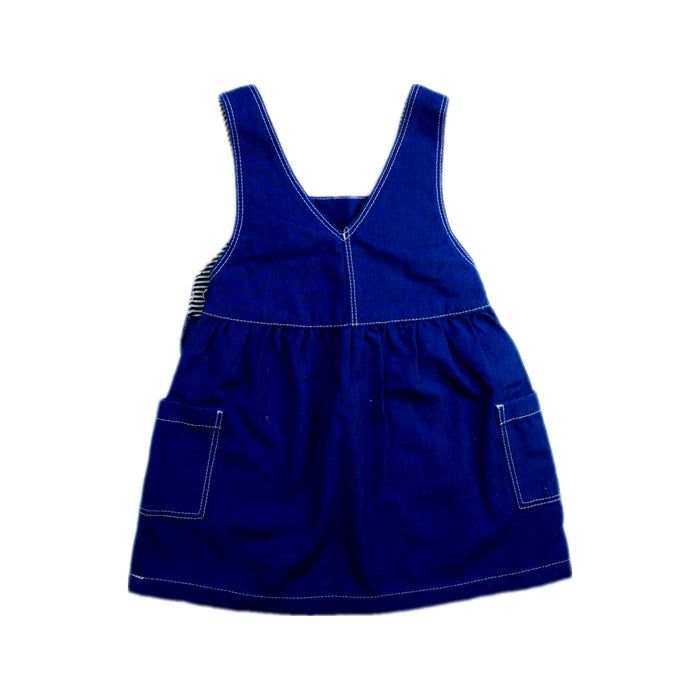 A Blue Overall Dresses from Petit Bateau in size 6-12M for girl. (Back View)