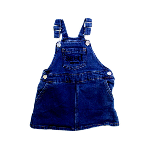 A Blue Overall Dresses from Seed in size 6-12M for girl. (Front View)