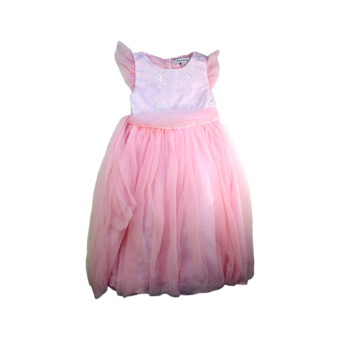 A Pink Sleeveless Dresses from Badgley Mischka in size 5T for girl. (Front View)