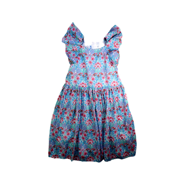 A Blue Sleeveless Dresses from Jacadi in size 6T for girl. (Front View)