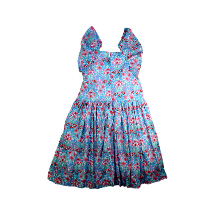 A Blue Sleeveless Dresses from Jacadi in size 6T for girl. (Back View)