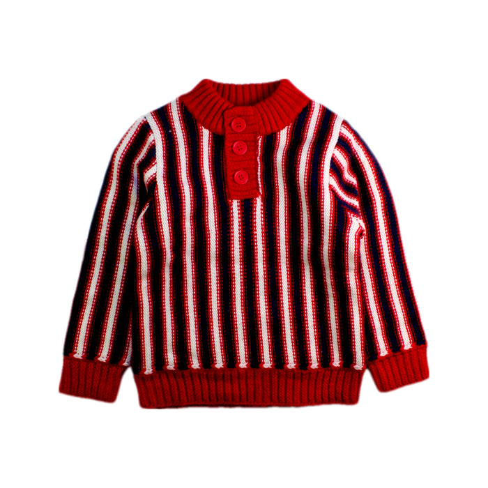 A Red Buttoned Sweatshirts from La Compagnie des Petits in size 3T for girl. (Front View)