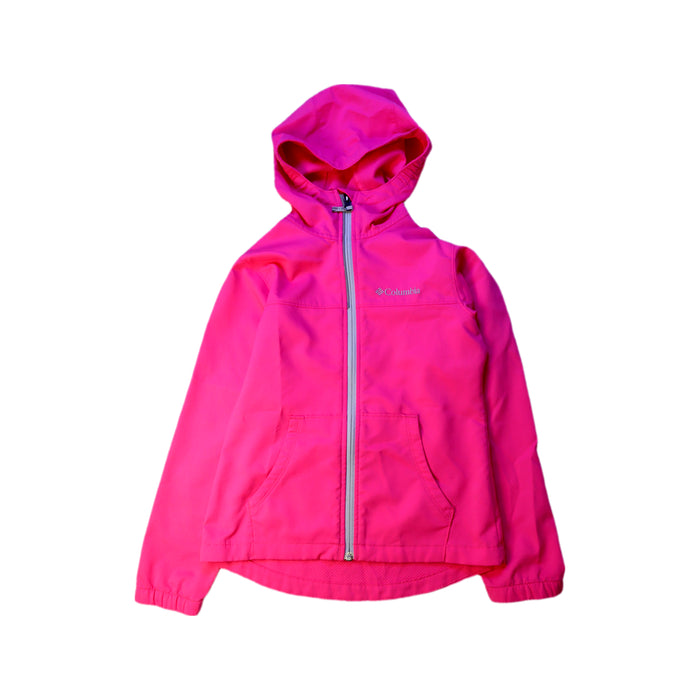 A Pink Rain Jackets from Columbia in size 7Y for girl. (Front View)