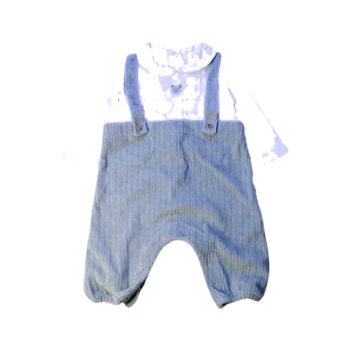 A Blue Long Overalls from Laranjinha in size 0-3M for boy. (Front View)
