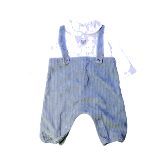 A Blue Long Overalls from Laranjinha in size 0-3M for boy. (Front View)