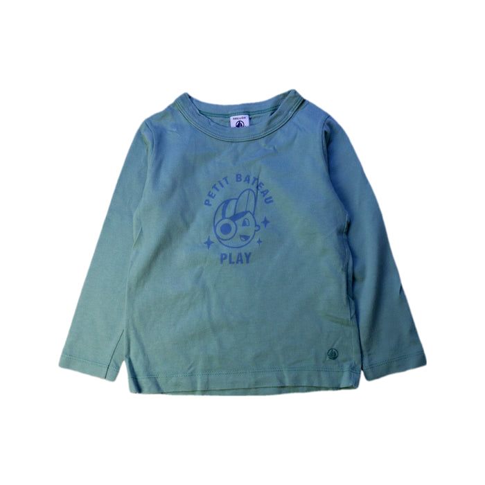A Teal Long Sleeve T Shirts from Petit Bateau in size 4T for boy. (Front View)