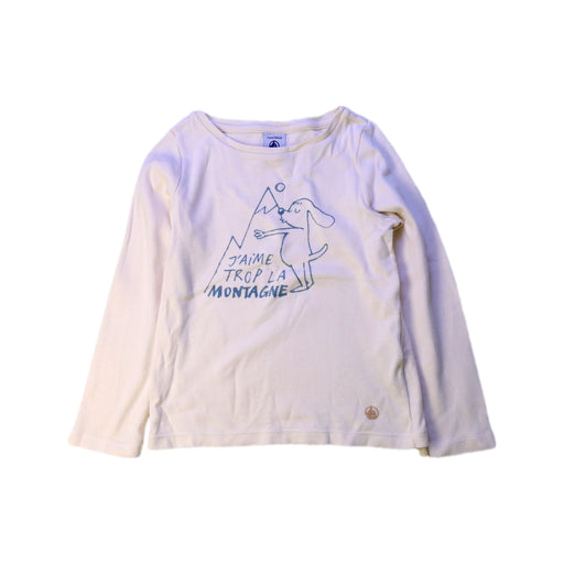 A White Long Sleeve T Shirts from Petit Bateau in size 4T for girl. (Front View)
