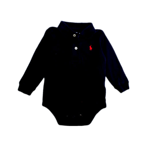 A Navy Long Sleeve Bodysuits from Ralph Lauren in size 6-12M for boy. (Front View)